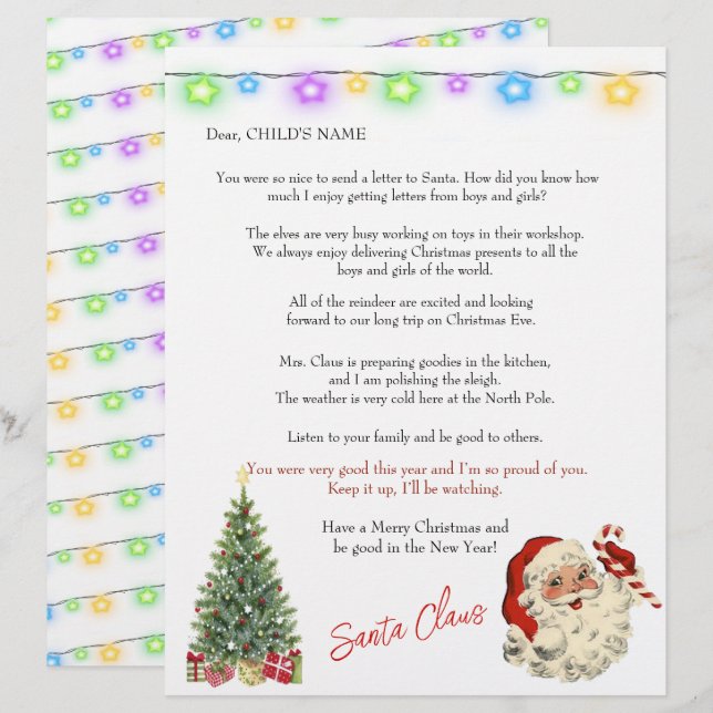 Lámina Carta de Santa María a los niños Navidades enciend (Anverso / Reverso)