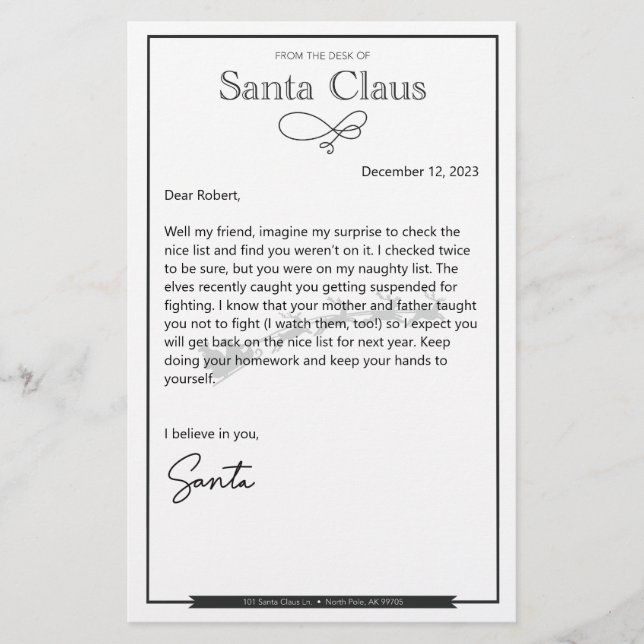 Lámina Carta de Santa Naughty Editable (Anverso)