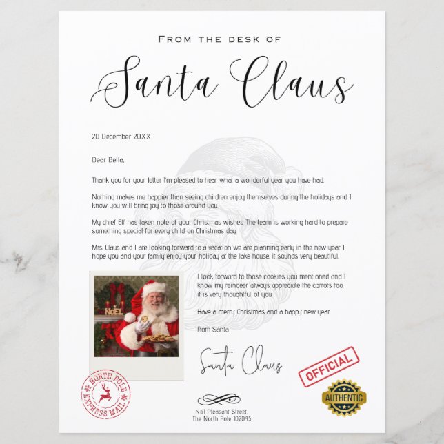 Lámina Carta de Santa Navidad personalizada divertida (Anverso)