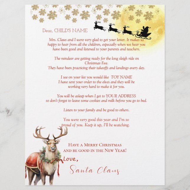 Lámina Carta del árbol navideño de renos de Santa Lucía (Anverso)