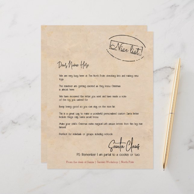 Lámina Carta Del Escritorio De Santa Personalizada (Anverso/Reverso In Situ)