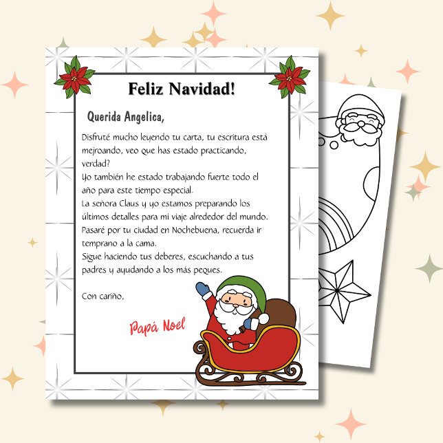 Lámina Carta española de Santa Carta Blanca a Papá Noel (Spanish Letter from Santa White, personalized name & text, customizable. ConJesusenelcamino)
