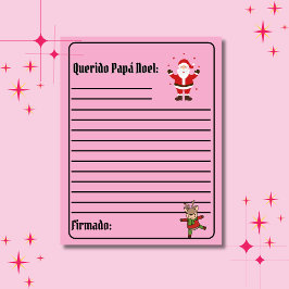 Lámina Carta española para Papá Noel letra rosa a Santa
