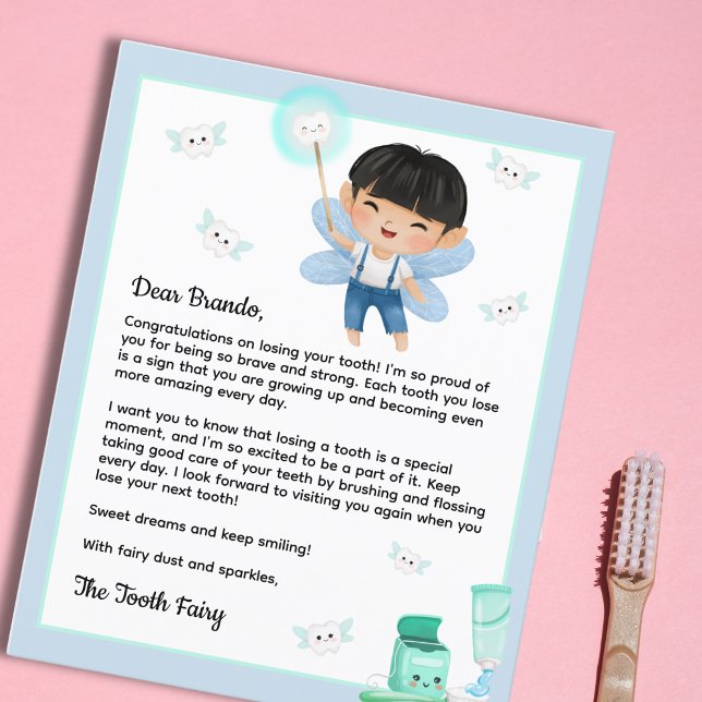 Lámina Carta Magical Boy Tooth Fairy Keepsake para niños (Magical Boy Tooth Fairy Keepsake for Boys Letter)