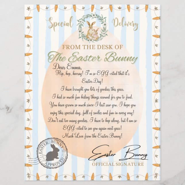 Lámina Carta oficial del conejo de Pascua (Azul) (Anverso)