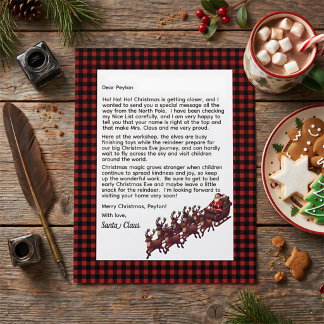 Lámina Carta personalizable de Papá Noel a cuadros rojos 