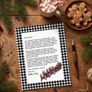 Lámina Carta personalizable de Papá Noel con cuadros negr