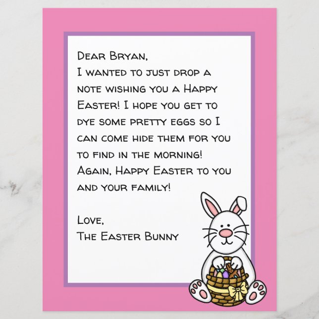 Lámina Carta personalizada de conejito feliz de Pascua (Anverso)