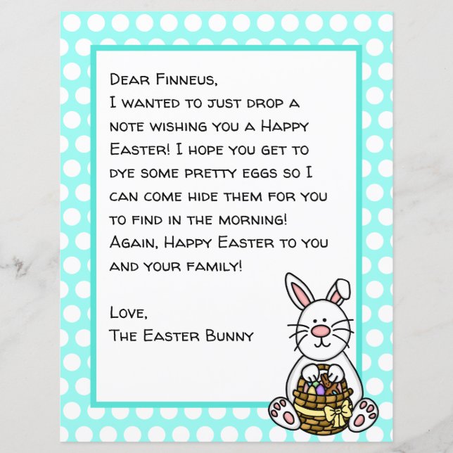 Lámina Carta personalizada de conejito feliz de Pascua (Anverso)