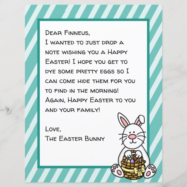 Lámina Carta personalizada de conejito feliz de Pascua (Anverso)