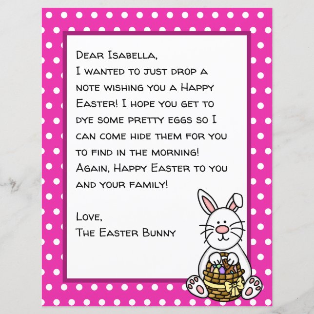 Lámina Carta personalizada de conejito feliz de Pascua (Anverso)