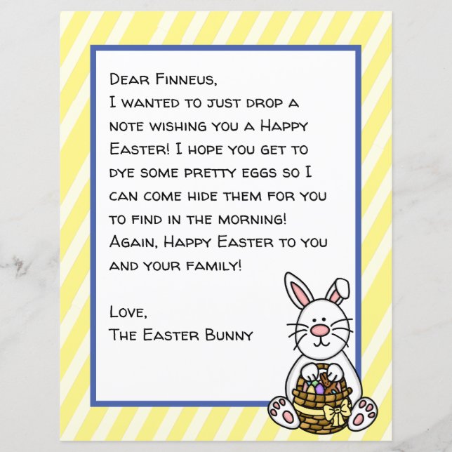 Lámina Carta personalizada de conejito feliz de Pascua (Anverso)