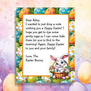 Lámina Carta personalizada de conejo de Pascua para niños