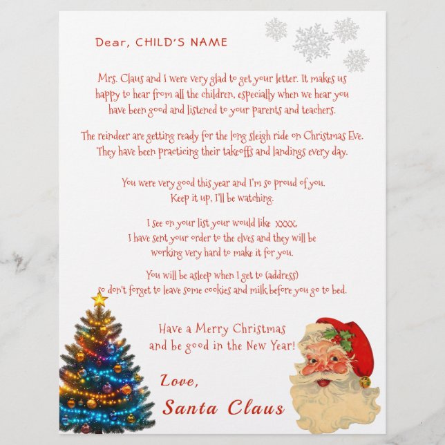 Lámina Carta personalizada de Navidad de Papá Noel para t (Anverso)