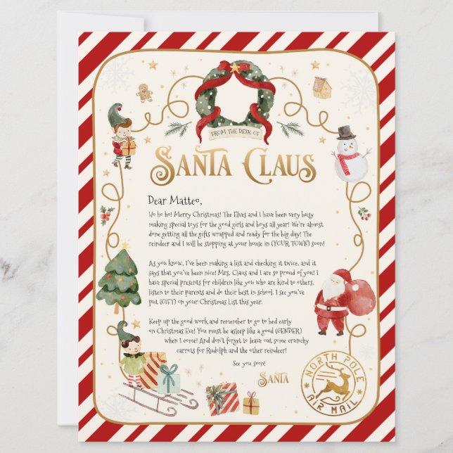 Lámina Carta personalizada de Papá Noel (Anverso)