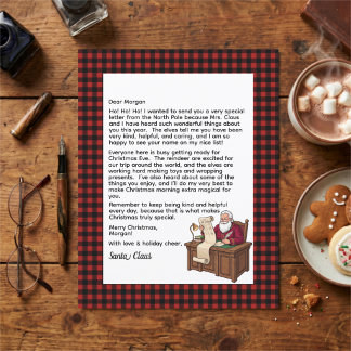 Lámina Carta personalizada de Papá Noel a cuadros rojos y