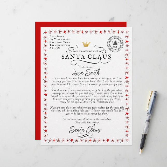 Lámina Carta personalizada de Santa Claus (Anverso/Reverso In Situ)