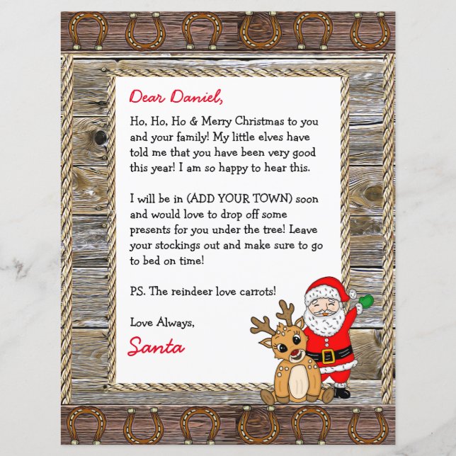 Lámina Carta personalizada de Santa Claus (Anverso)