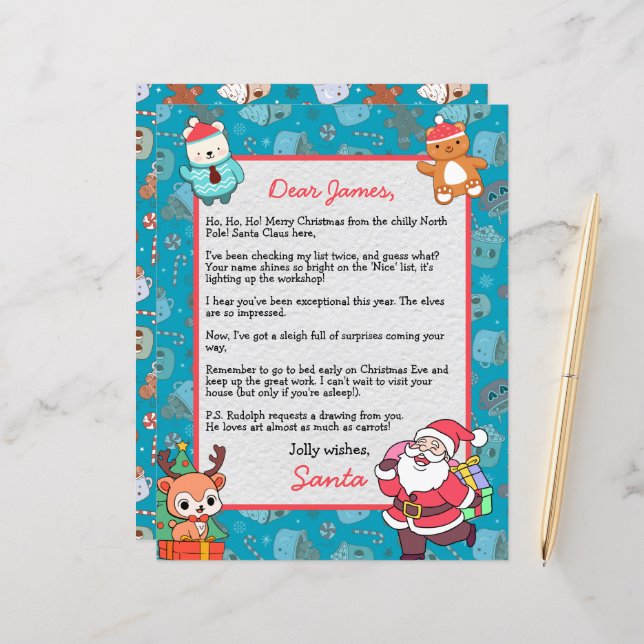 Lámina Carta personalizada de Santa Claus para niños (Anverso/Reverso In Situ)
