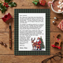 Carta personalizada de Santa de cuadros verdes y n