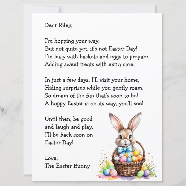 Lámina Carta personalizada del conejo de Pascua (Anverso)