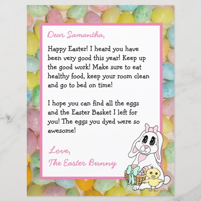 Lámina Carta personalizada del conejo de Pascua (Anverso)