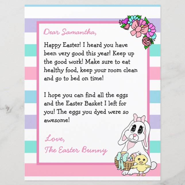 Lámina Carta personalizada del conejo de Pascua (Anverso)