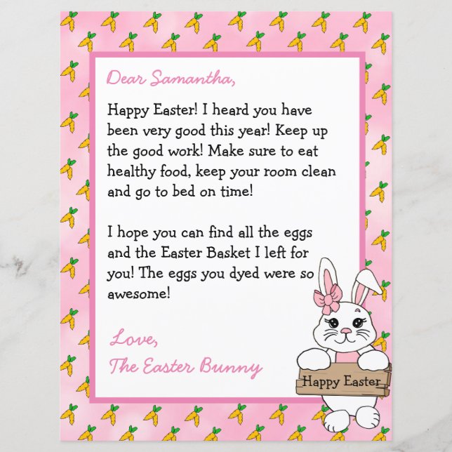 Lámina Carta personalizada del conejo de Pascua (Anverso)