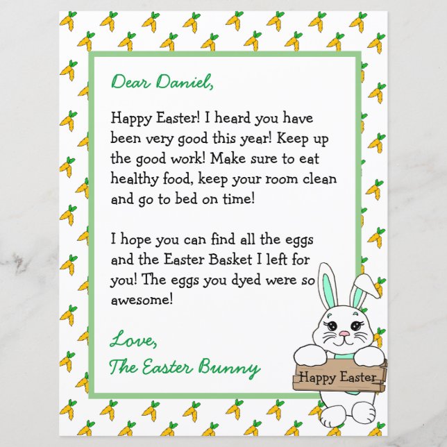Lámina Carta personalizada del conejo de Pascua (Anverso)