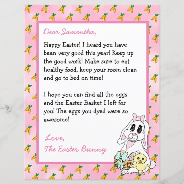 Lámina Carta personalizada del conejo de Pascua (Anverso)