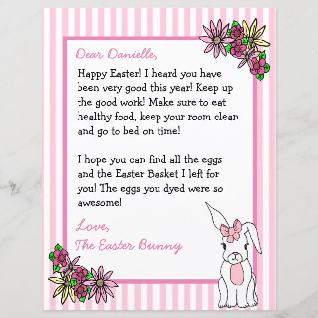 Lámina Carta personalizada del conejo de Pascua (Anverso)