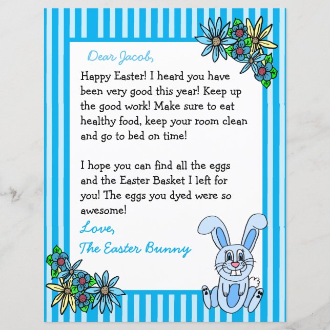 Lámina Carta personalizada del conejo de Pascua a dos lad (Anverso)