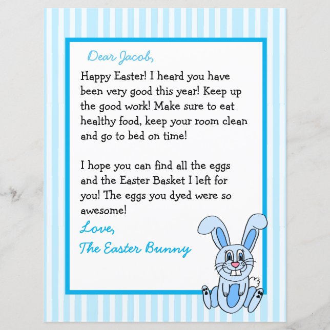 Lámina Carta personalizada del conejo de Pascua a dos lad (Anverso)