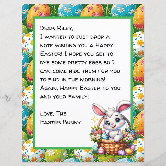 Lámina Carta personalizada para niños de conejo de Pascua (Anverso)