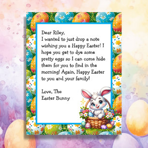 Lámina Carta personalizada para niños de conejo de Pascua