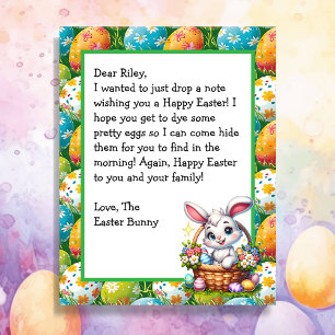 Lámina Carta personalizada para niños de conejo de Pascua