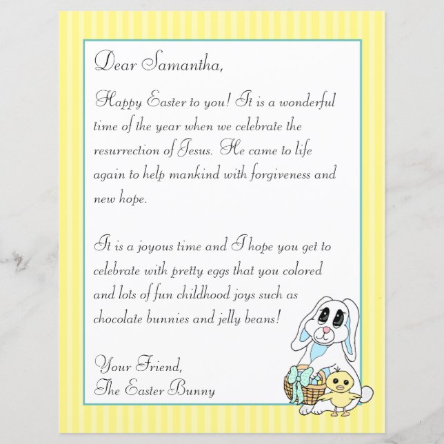 Lámina Carta religiosa de conejito de Pascua para tu viaj (Anverso)