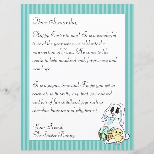 Lámina Carta religiosa de conejito de Pascua para tu viaj (Anverso)