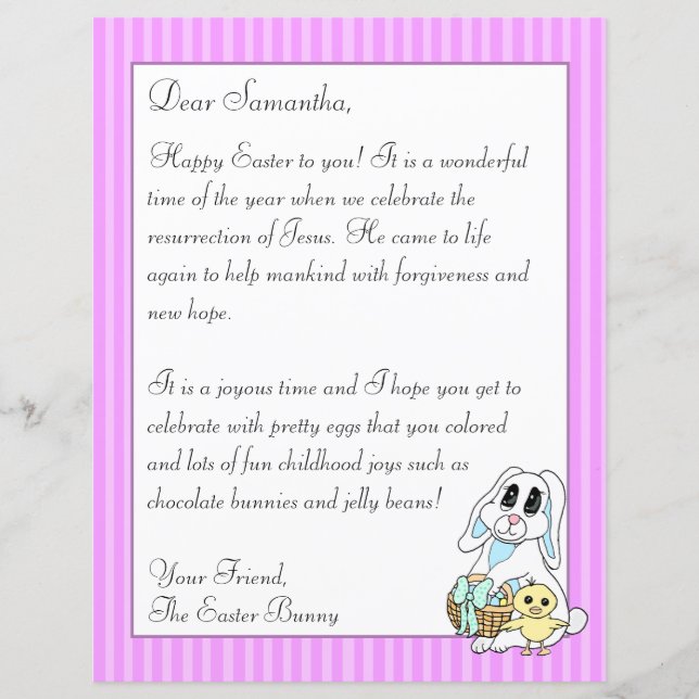 Lámina Carta religiosa de conejito de Pascua para tu viaj (Anverso)