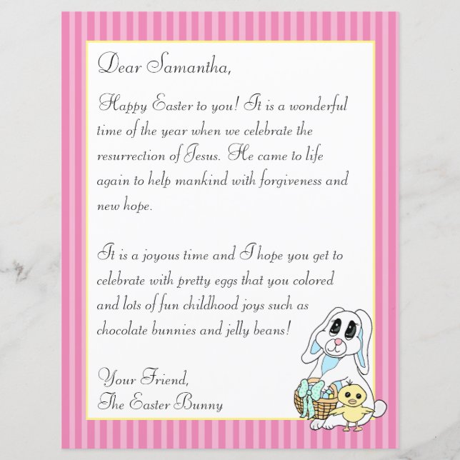 Lámina Carta religiosa de conejito de Pascua para tu viaj (Anverso)