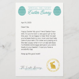 Lámina Carta verde azulada del conejo de Pascua