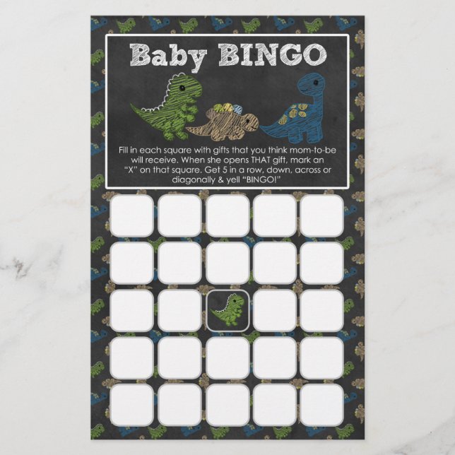 Lámina Cartas BINGO de juegos de Baby Shower de Dinosaurs (Anverso)