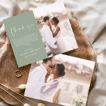 Lámina Cartas de agradecimiento a Sage Green Boda Minimal<br><div class="desc">Boda de presupuesto Gracias Tarjetas que tienen una foto en el frente y en la parte de atrás. Las tarjetas de agradecimiento contienen una moderna tipografía de escritura cursiva con letras a mano que son elegantes,  simples y modernas para usar después de la celebración del día de la boda.</div>