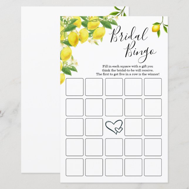 Lámina Cartas de Bingo de Ducha Bridal Tema Lemon (Anverso / Reverso)