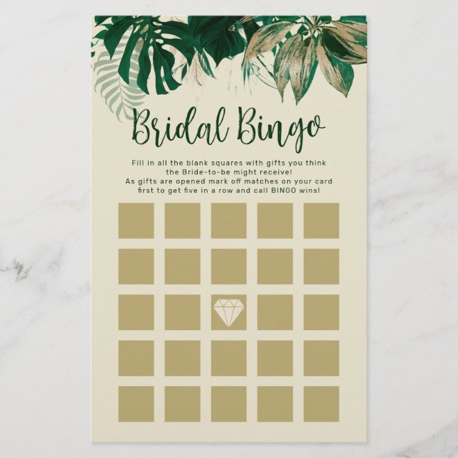 Lámina Cartas de juego de bingo de ducha tropical temátic (Anverso)
