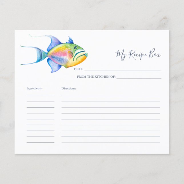 Lámina Cartas de recetas de cocina de pescado tropical co (Anverso)