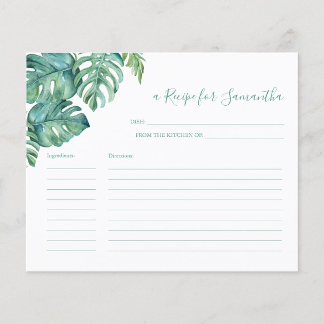 Lámina Cartas de recetas de cocina verde tropical (Anverso)