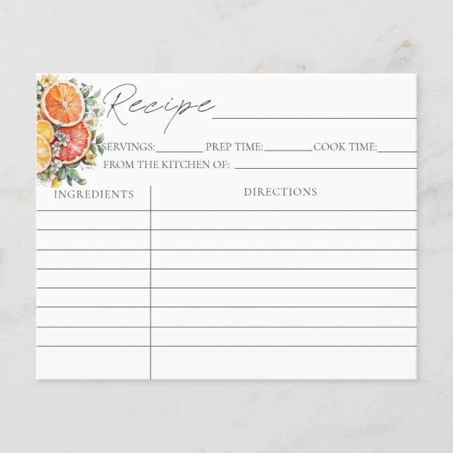 Lámina Cartas de recetas para la ducha de novia Citrus (Anverso)