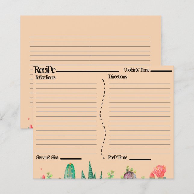 Lámina Cartas de recetas rusas del Boho Southwest Catcus (Anverso / Reverso)