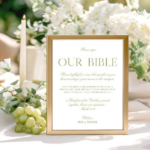 Lámina Cartel de Bodas Verde Sage y Blanco Nuestra Biblia
